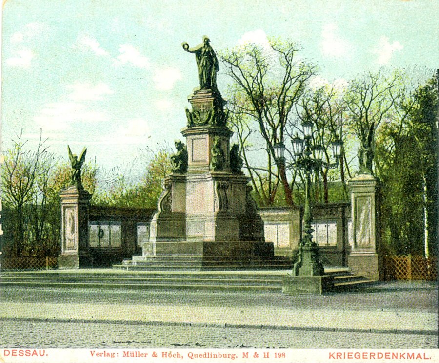 Postcard of the war memorial in Dessau